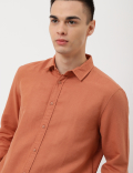 Linen Mix Plain Spread Collar Shirt