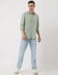Linen Mix Plain Spread Collar Shirt