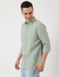 Linen Mix Plain Spread Collar Shirt