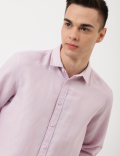 Linen Mix Plain Spread Collar Shirt