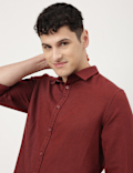 Linen Mix Plain Spread Collar Shirt