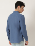 Linen Mix Plain Spread Collar Shirt
