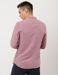 Linen Mix Plain Mandarin Collar Shirt