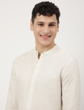 Linen Mix Plain Mandarin Collar Shirt