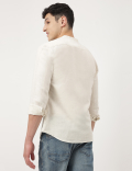 Linen Mix Plain Mandarin Collar Shirt
