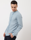 Linen Mix Plain Mandarin Collar Shirt