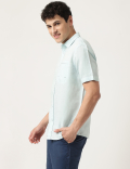 Pure Cotton Plain Spread Collar Shirt