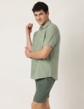 Pure Cotton Plain Spread Collar Shirt