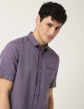 Pure Cotton Plain Spread Collar Shirt