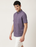 Pure Cotton Plain Spread Collar Shirt