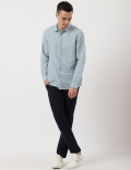 Cotton Mix Stripes Spread Collar Shirt