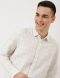 Cotton Mix Checked Spread Collar Shirt