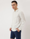 Cotton Mix Checked Spread Collar Shirt