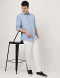 Cotton Mix Checked Spread Collar Shirt