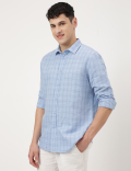 Cotton Mix Checked Spread Collar Shirt