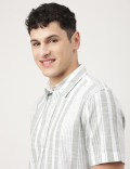Pure Cotton Striped Spread Collar Shirt