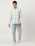 Pure Cotton Checked Spread Collar Shirt