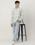Pure Cotton Checked Spread Collar Shirt