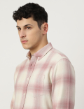 Pure Cotton Checked Spread Collar Shirt