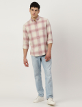 Pure Cotton Checked Spread Collar Shirt