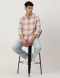 Pure Cotton Checked Spread Collar Shirt