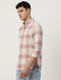 Pure Cotton Checked Spread Collar Shirt