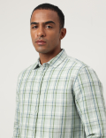 Relaxed Fit Cotton Flax Blend Checked Shirt