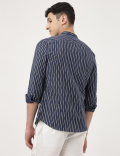 Linen Mix Printed Mandarin Collar Shirt