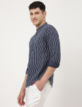 Linen Mix Printed Mandarin Collar Shirt
