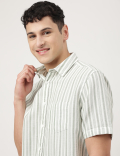 Cotton Mix Striped Spread Collar Shirt