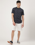 Linen Mix Printed Mandarin Collar Shirt