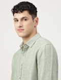 Linen Mix Printed Spread Collar Shirt