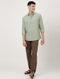 Linen Mix Printed Spread Collar Shirt