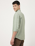 Linen Mix Printed Spread Collar Shirt