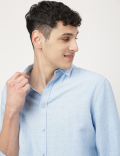 Linen Mix Printed Spread Collar Shirt
