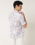 Regular Fit Flax Linen Blend Printed Shirt