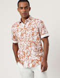 Regular Fit Flax Linen Blend Printed Shirt