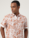 Regular Fit Flax Linen Blend Printed Shirt