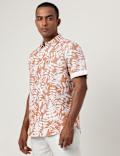 Regular Fit Flax Linen Blend Printed Shirt