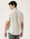 Linen Mix Printed Button Down Collar Shirt