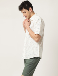 Linen Mix Printed Button Down Collar Shirt
