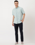 Linen Mix Leaf Button Down Collar Shirt