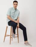 Linen Mix Leaf Button Down Collar Shirt