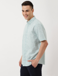 Linen Mix Leaf Button Down Collar Shirt