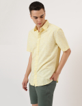 Linen Mix Leaf Button Down Collar Shirt
