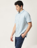 Linen Mix Printed Classic Collar Shirt