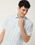 Linen Mix Leaf Classic Collar Shirt