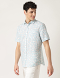 Linen Mix Leaf Classic Collar Shirt