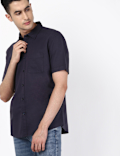 Linen Mix Plain Spread Collar Shirts