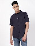 Linen Mix Plain Spread Collar Shirts
